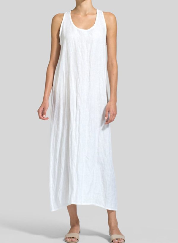 Women's Cotton Linen Dresses Loose Fit Sleeveless Casual Solid Cotton&Linen Maxi Dress